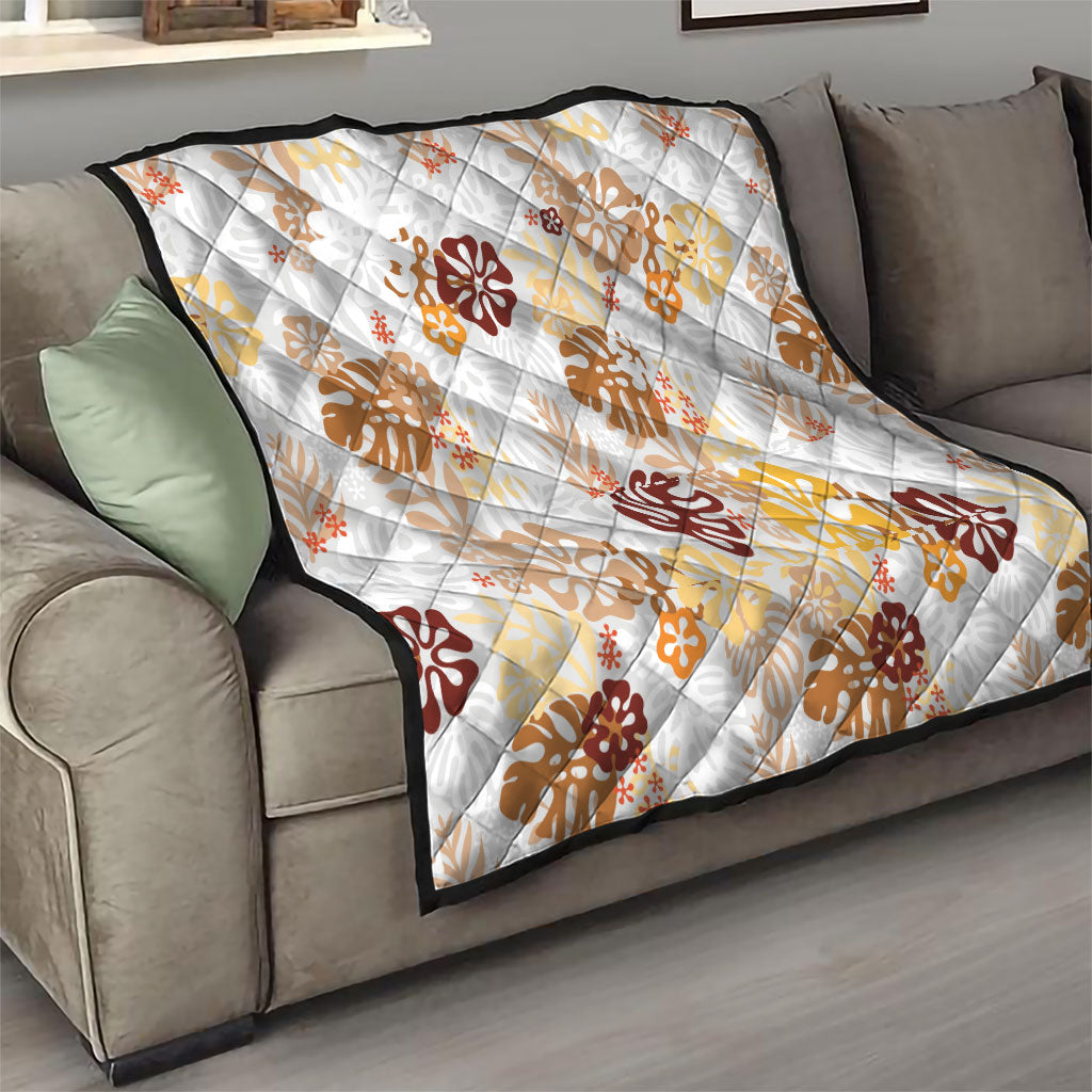 Brown Aloha Hawaiian Quilt Monstera Hibiscus Tropical Pattern LT19 - Polynesian Pride