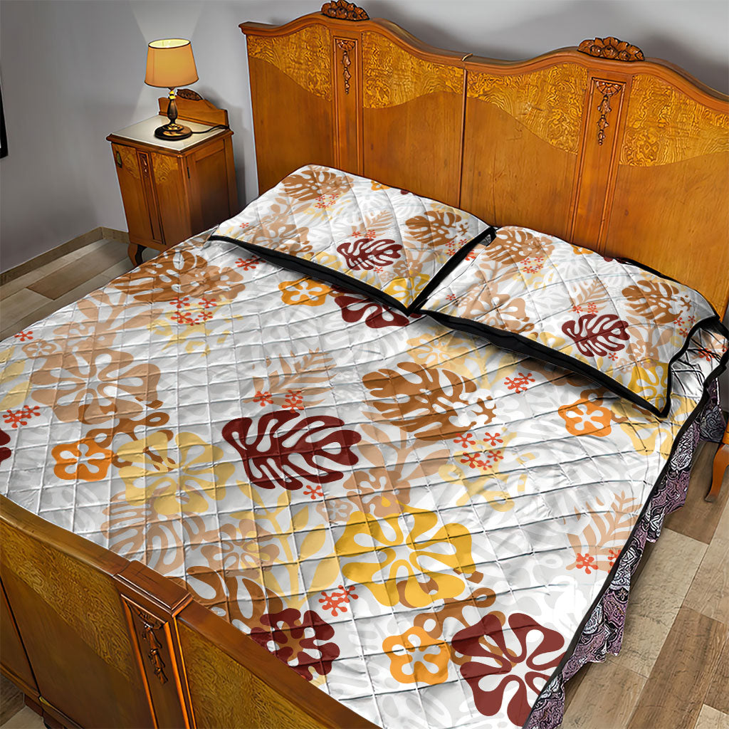Brown Aloha Hawaiian Quilt Bed Set Monstera Hibiscus Tropical Pattern LT19 - Polynesian Pride