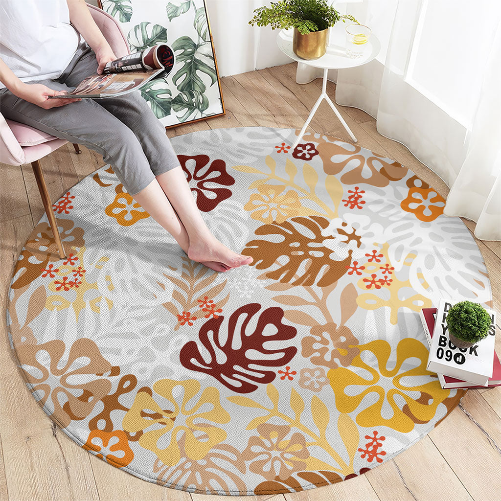 Brown Aloha Hawaiian Round Carpet Monstera Hibiscus Tropical Pattern LT19 - Polynesian Pride