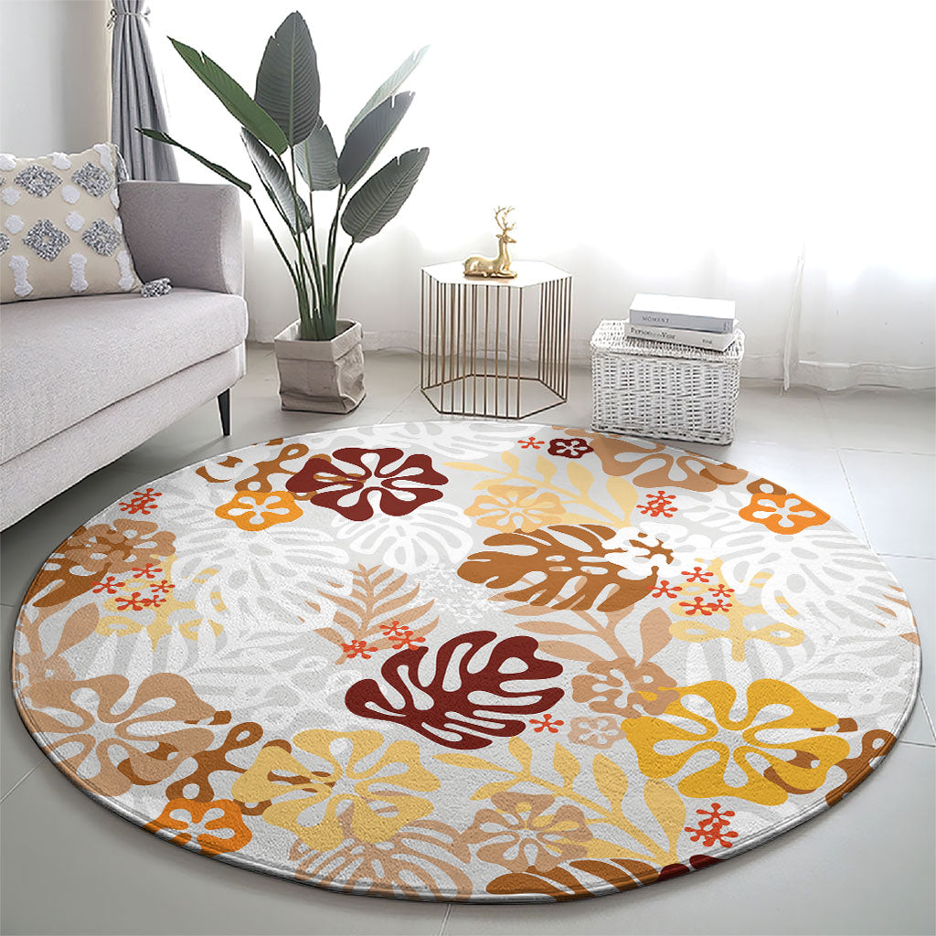 Brown Aloha Hawaiian Round Carpet Monstera Hibiscus Tropical Pattern LT19 - Polynesian Pride