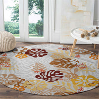 Brown Aloha Hawaiian Round Carpet Monstera Hibiscus Tropical Pattern LT19 - Polynesian Pride