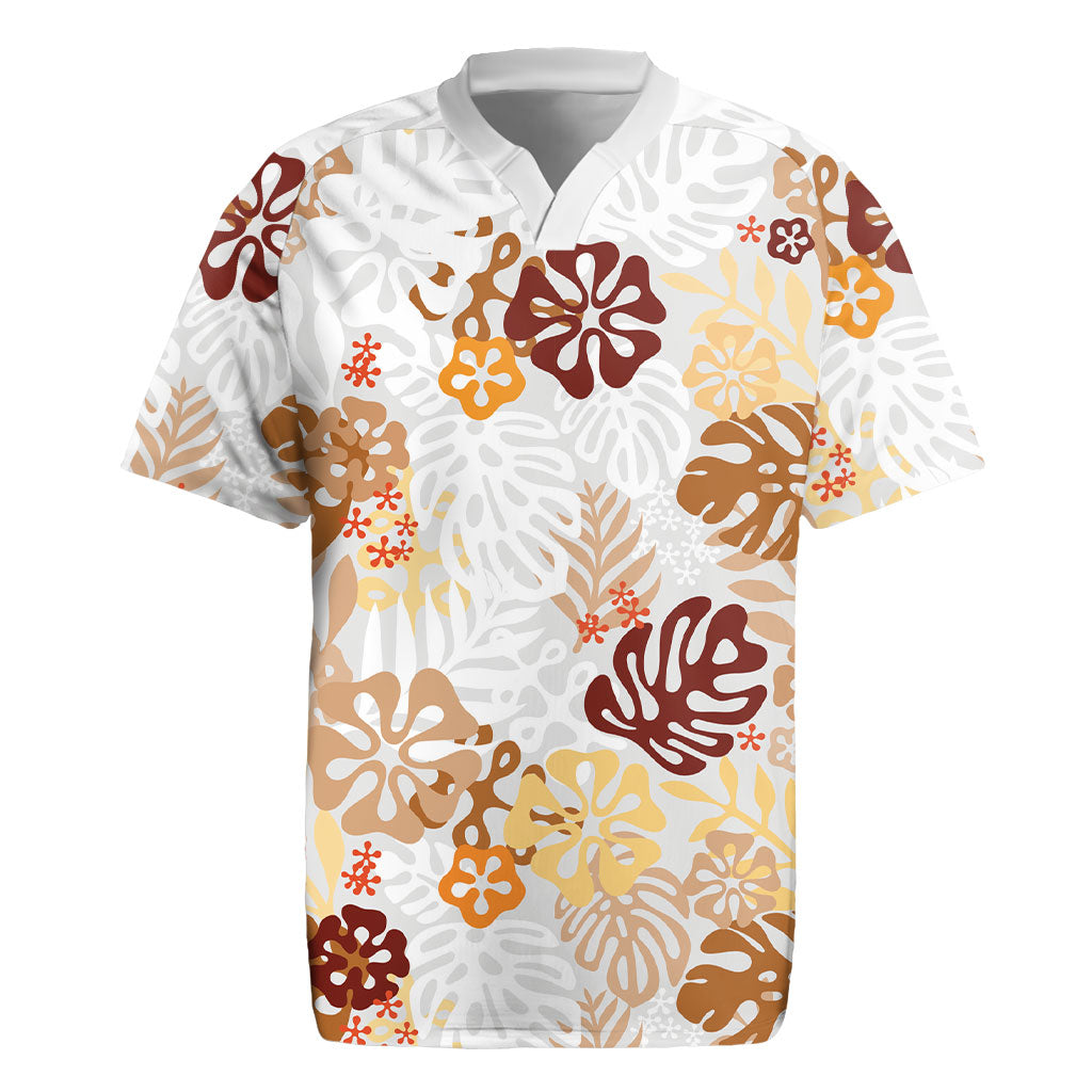 Brown Aloha Hawaiian Rugby Jersey Monstera Hibiscus Tropical Pattern LT19 Brown - Polynesian Pride