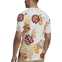 Brown Aloha Hawaiian Rugby Jersey Monstera Hibiscus Tropical Pattern LT19 - Polynesian Pride