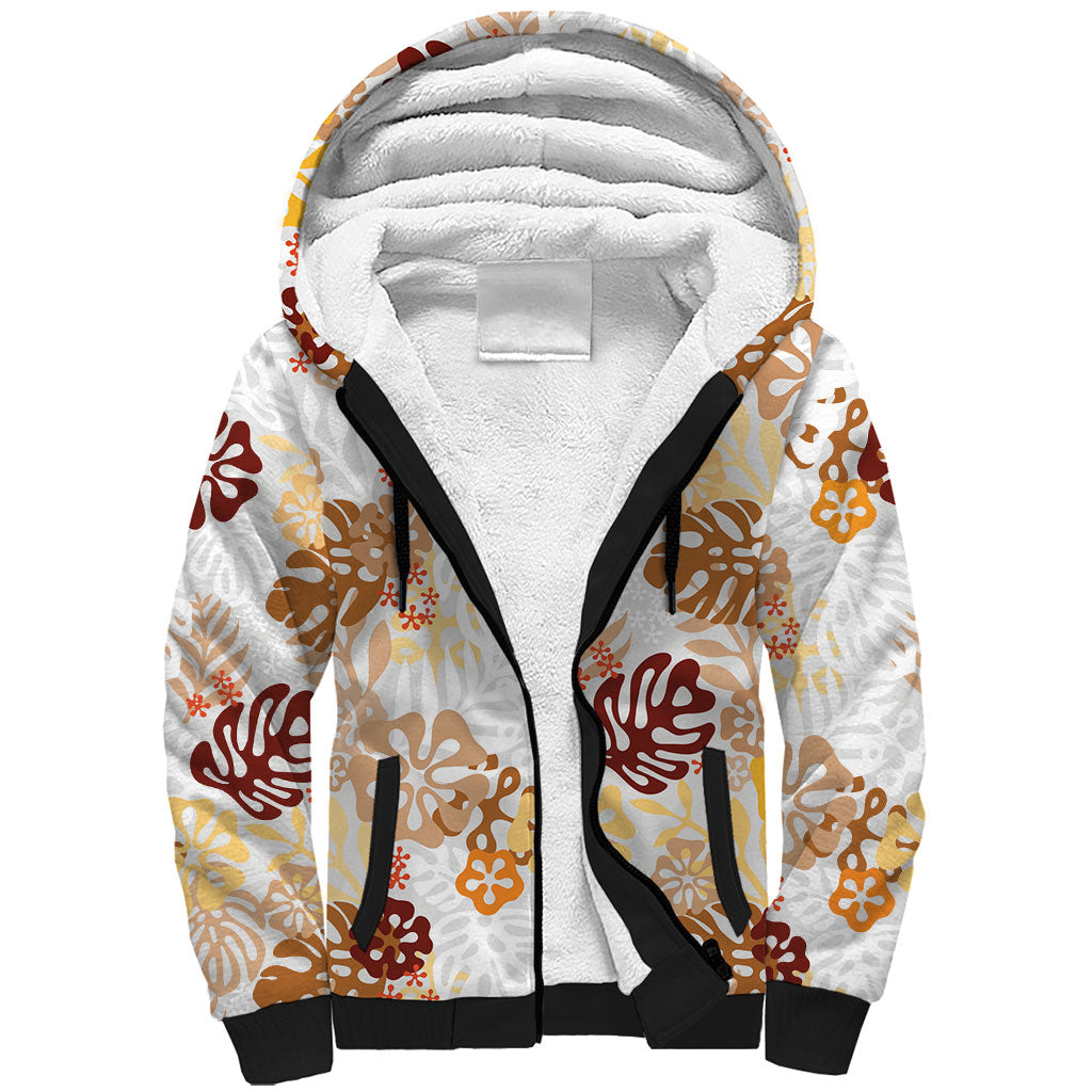 Brown Aloha Hawaiian Sherpa Hoodie Monstera Hibiscus Tropical Pattern LT19 Unisex Brown - Polynesian Pride