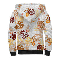 Brown Aloha Hawaiian Sherpa Hoodie Monstera Hibiscus Tropical Pattern LT19 - Polynesian Pride