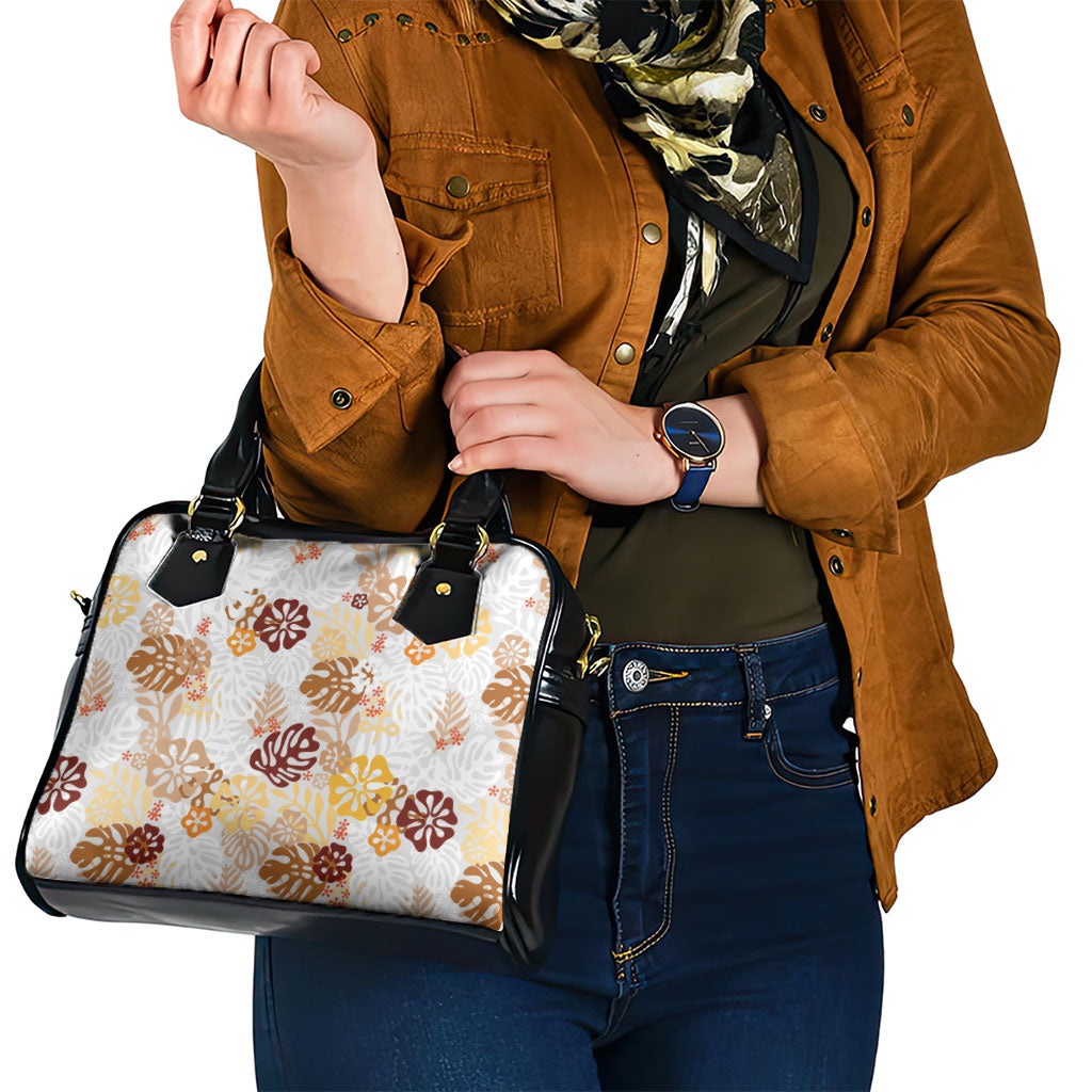 Brown Aloha Hawaiian Shoulder Handbag Monstera Hibiscus Tropical Pattern LT19 - Polynesian Pride