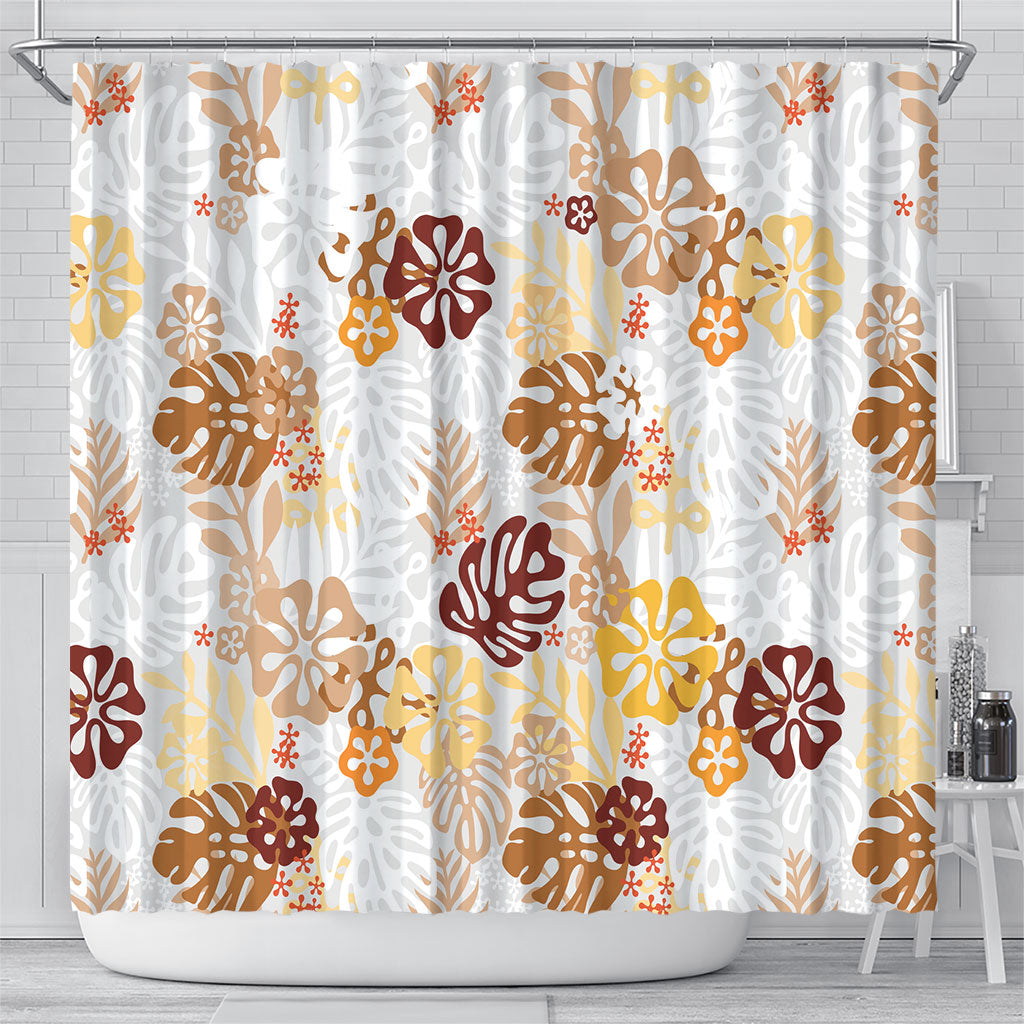 Brown Aloha Hawaiian Shower Curtain Monstera Hibiscus Tropical Pattern LT19 - Polynesian Pride