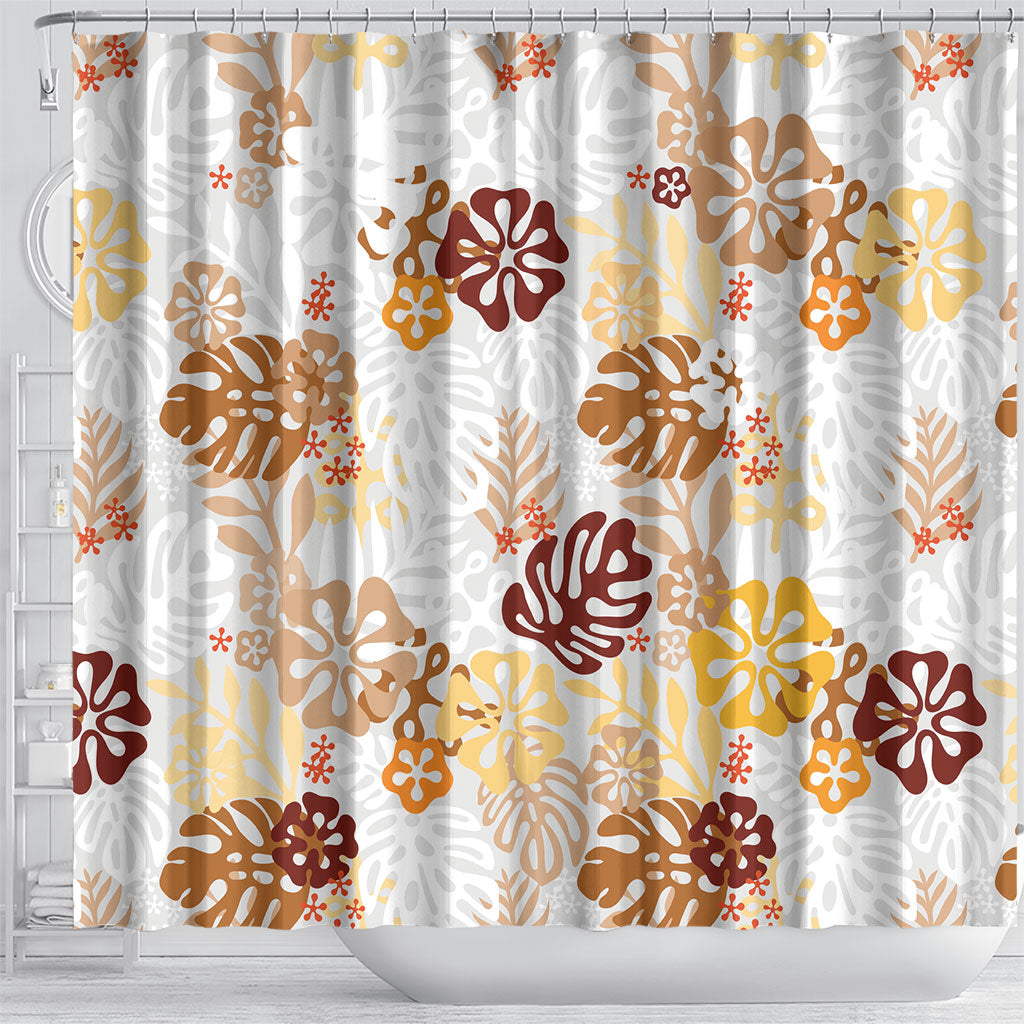 Brown Aloha Hawaiian Shower Curtain Monstera Hibiscus Tropical Pattern LT19 - Polynesian Pride