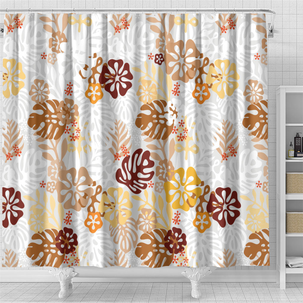 Brown Aloha Hawaiian Shower Curtain Monstera Hibiscus Tropical Pattern LT19 - Polynesian Pride