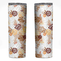Brown Aloha Hawaiian Skinny Tumbler Monstera Hibiscus Tropical Pattern LT19 Brown - Polynesian Pride