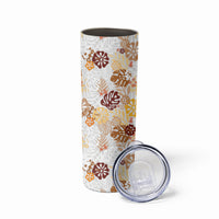 Brown Aloha Hawaiian Skinny Tumbler Monstera Hibiscus Tropical Pattern LT19 - Polynesian Pride