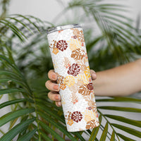 Brown Aloha Hawaiian Skinny Tumbler Monstera Hibiscus Tropical Pattern LT19 - Polynesian Pride