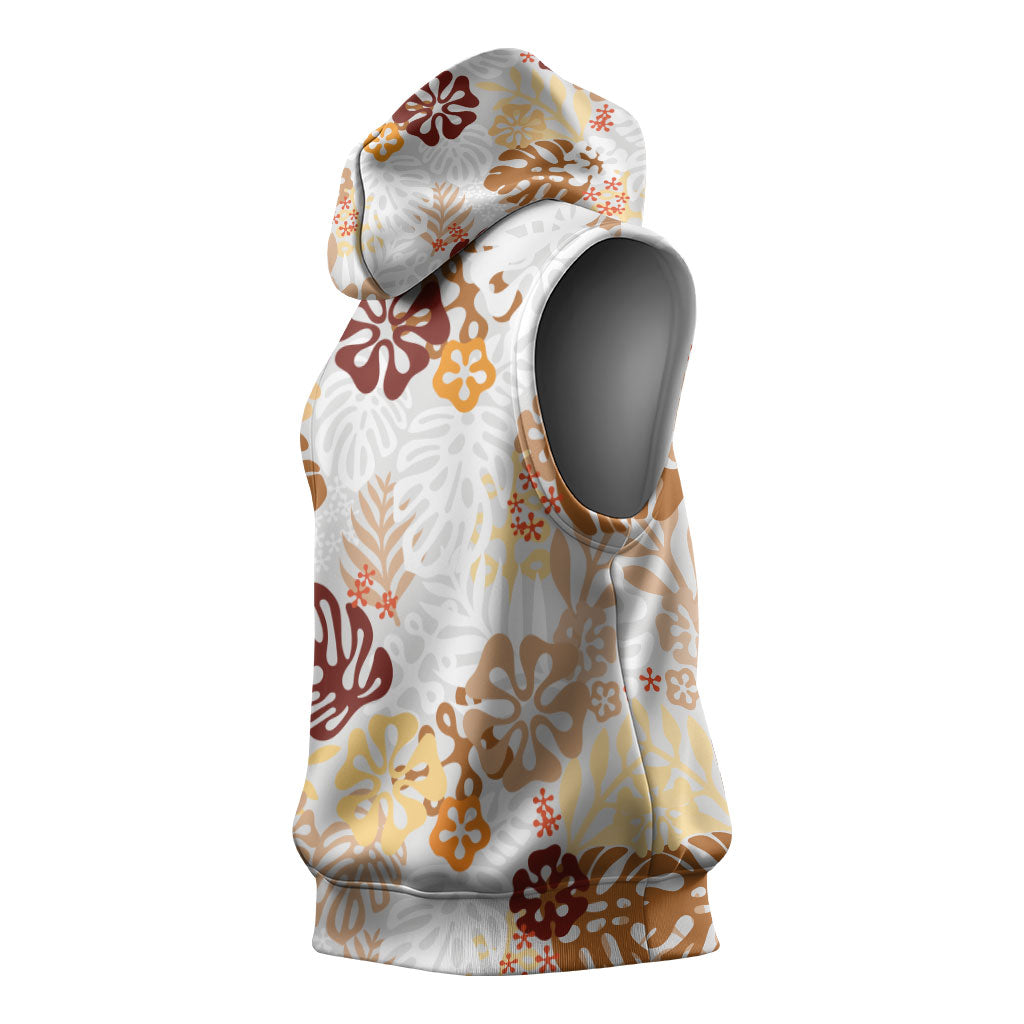 Brown Aloha Hawaiian Sleeveless Hoodie Monstera Hibiscus Tropical Pattern LT19 - Polynesian Pride