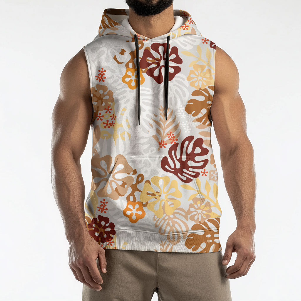 Brown Aloha Hawaiian Sleeveless Hoodie Monstera Hibiscus Tropical Pattern LT19 - Polynesian Pride