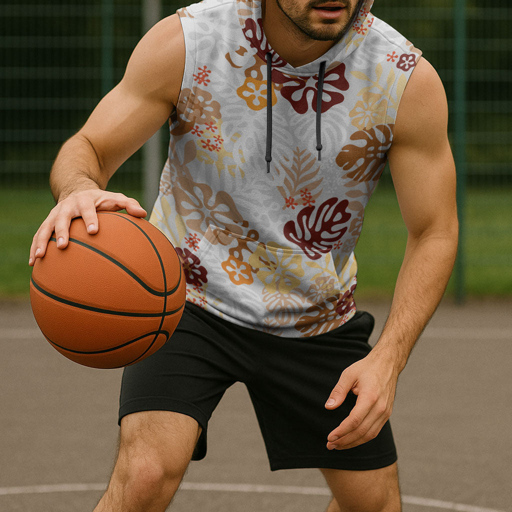 Brown Aloha Hawaiian Sleeveless Hoodie Monstera Hibiscus Tropical Pattern LT19 - Polynesian Pride