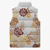 Brown Aloha Hawaiian Sleeveless Puffer Jacket Monstera Hibiscus Tropical Pattern LT19 - Polynesian Pride