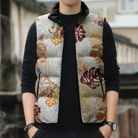 Brown Aloha Hawaiian Sleeveless Puffer Jacket Monstera Hibiscus Tropical Pattern LT19 - Polynesian Pride