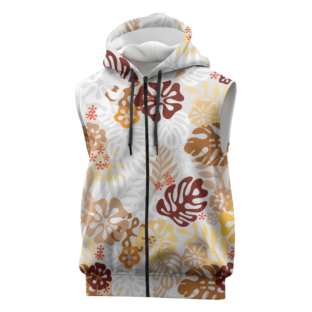 Brown Aloha Hawaiian Sleeveless Zip Hoodie Monstera Hibiscus Tropical Pattern LT19 Brown - Polynesian Pride