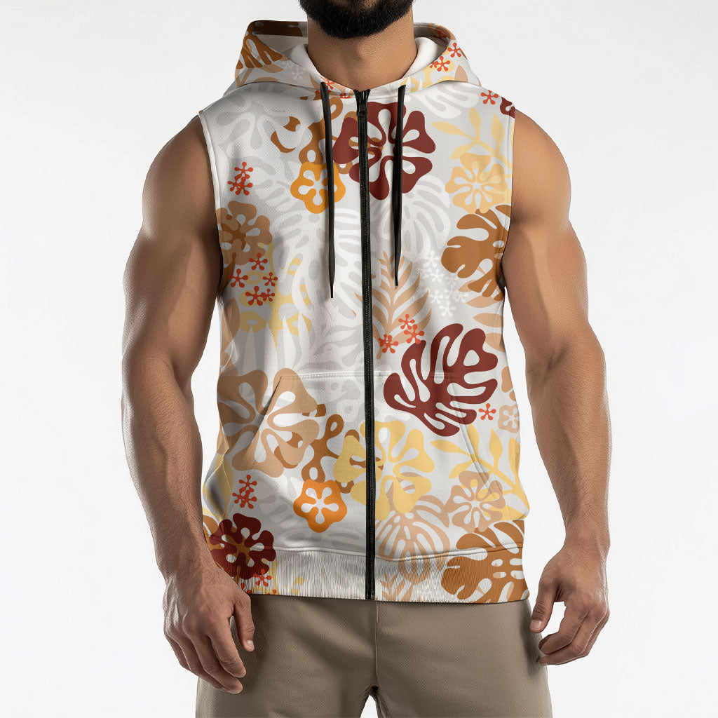 Brown Aloha Hawaiian Sleeveless Zip Hoodie Monstera Hibiscus Tropical Pattern LT19 - Polynesian Pride