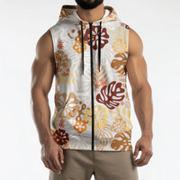 Brown Aloha Hawaiian Sleeveless Zip Hoodie Monstera Hibiscus Tropical Pattern LT19 - Polynesian Pride