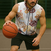 Brown Aloha Hawaiian Sleeveless Zip Hoodie Monstera Hibiscus Tropical Pattern LT19 - Polynesian Pride