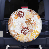 Brown Aloha Hawaiian Spare Tire Cover Monstera Hibiscus Tropical Pattern LT19 No hole Brown - Polynesian Pride