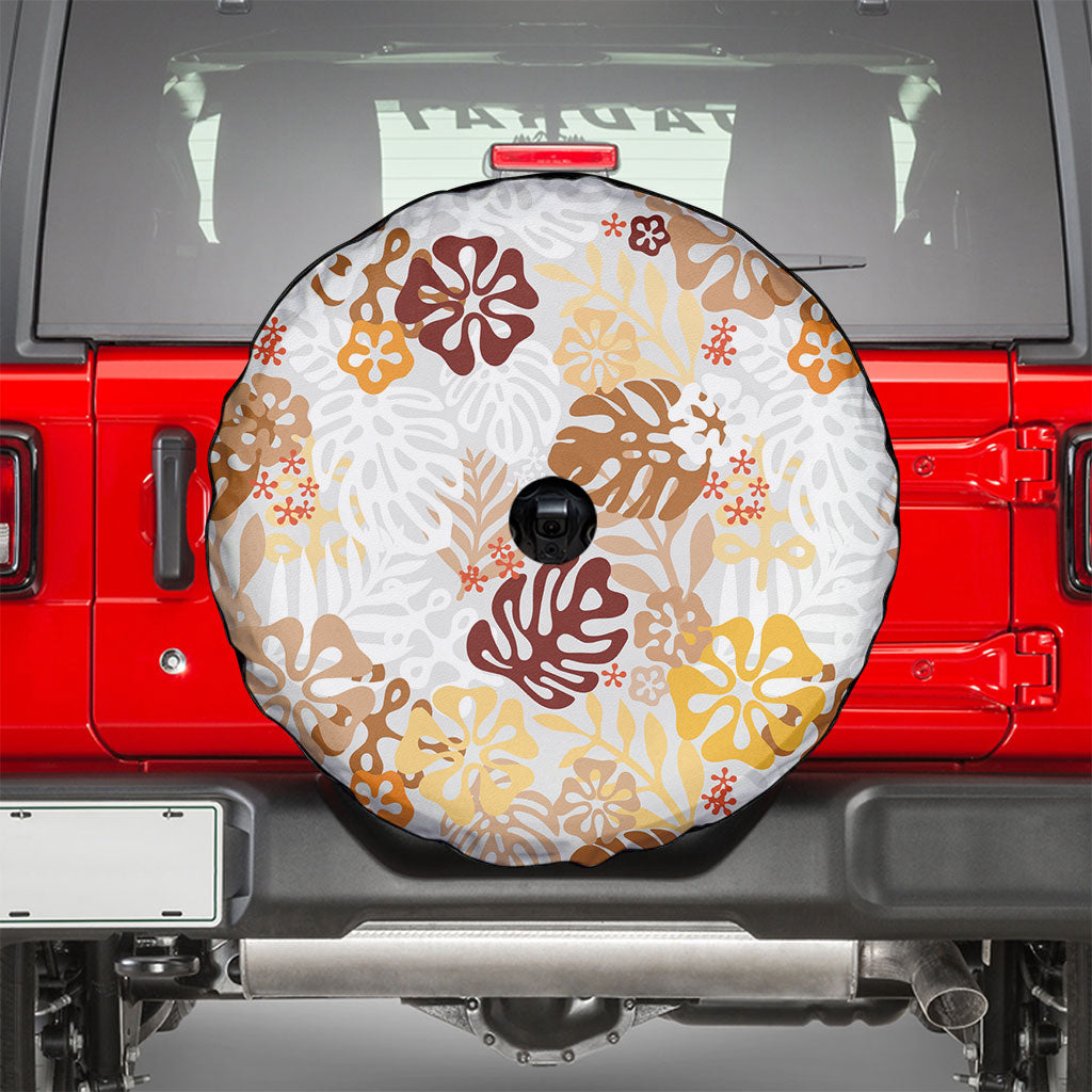 Brown Aloha Hawaiian Spare Tire Cover Monstera Hibiscus Tropical Pattern LT19 - Polynesian Pride