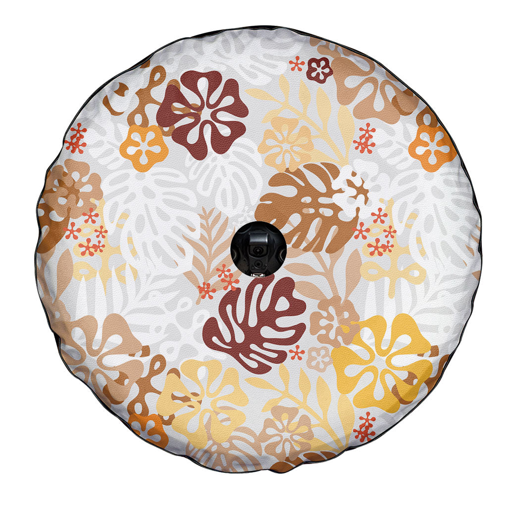 Brown Aloha Hawaiian Spare Tire Cover Monstera Hibiscus Tropical Pattern LT19 - Polynesian Pride