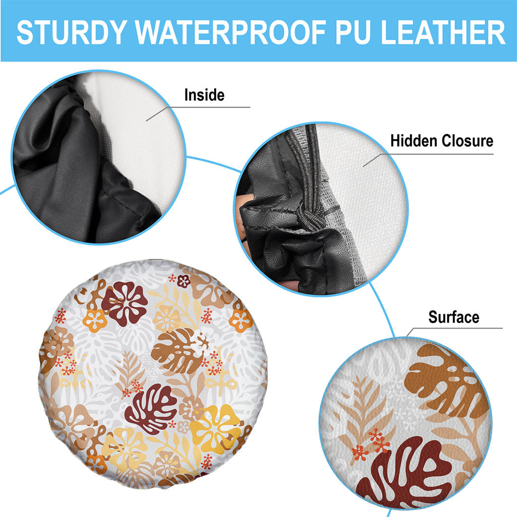 Brown Aloha Hawaiian Spare Tire Cover Monstera Hibiscus Tropical Pattern LT19 - Polynesian Pride