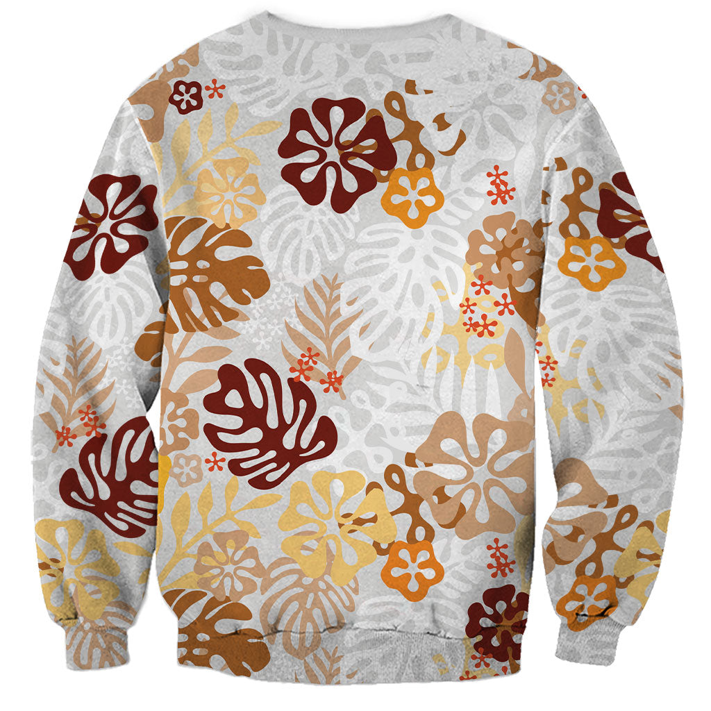 Brown Aloha Hawaiian Sweatshirt Monstera Hibiscus Tropical Pattern LT19 - Polynesian Pride