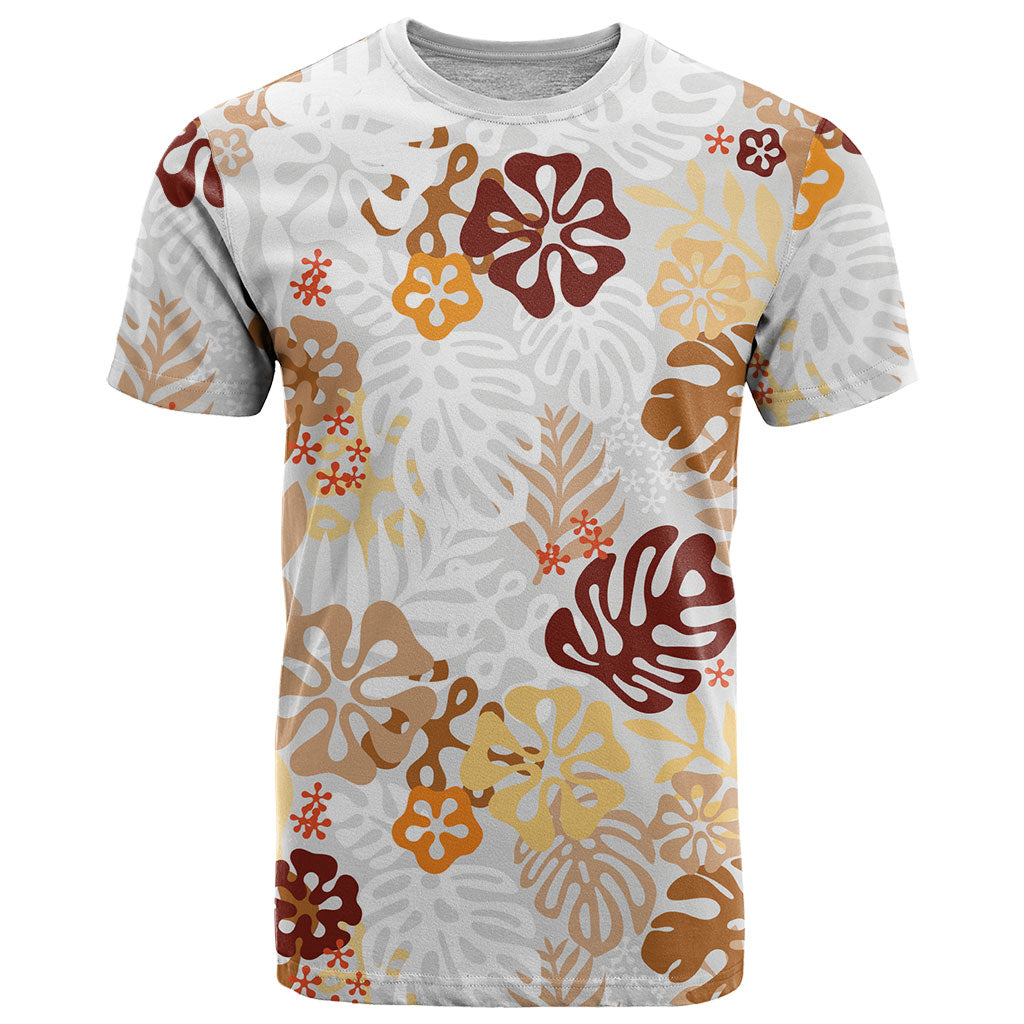 Brown Aloha Hawaiian T Shirt Monstera Hibiscus Tropical Pattern LT19 Brown - Polynesian Pride