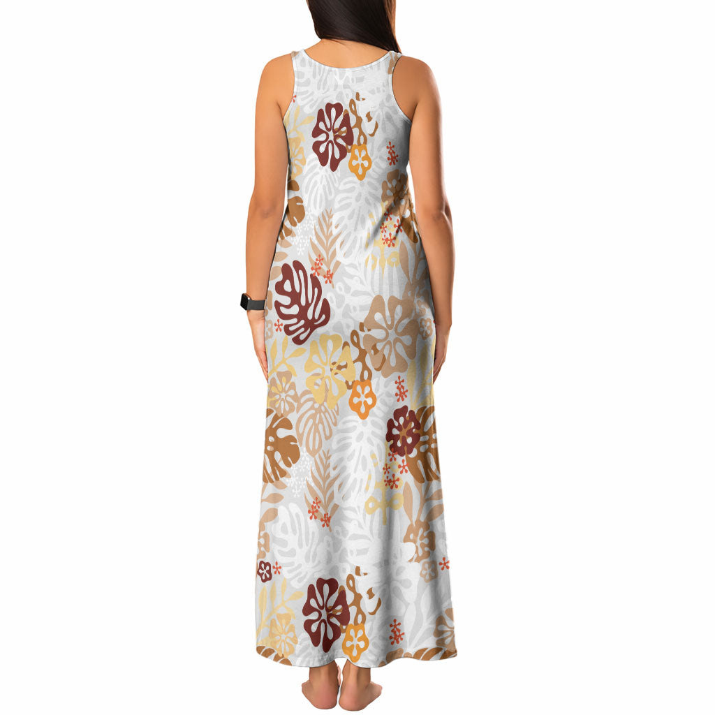 Brown Aloha Hawaiian Tank Maxi Dress Monstera Hibiscus Tropical Pattern LT19 - Polynesian Pride