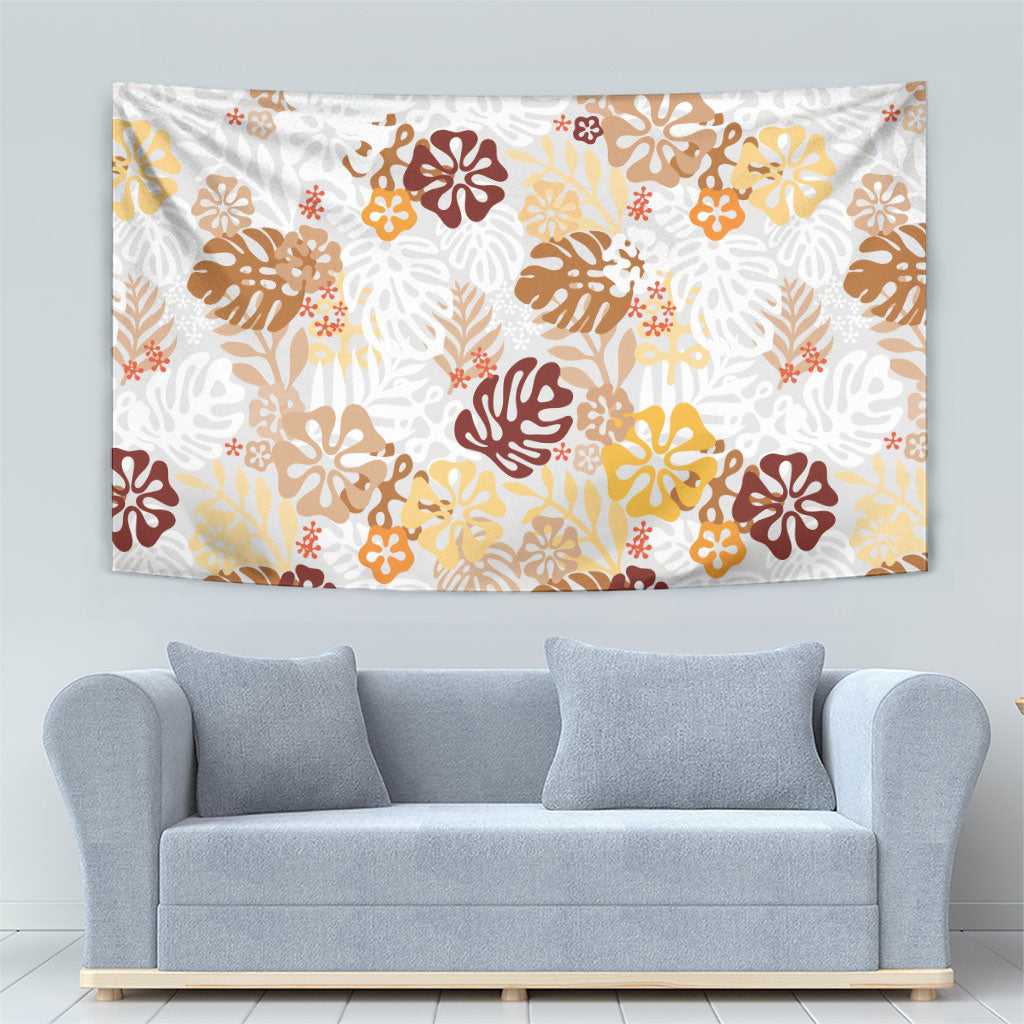 Brown Aloha Hawaiian Tapestry Monstera Hibiscus Tropical Pattern LT19 - Polynesian Pride