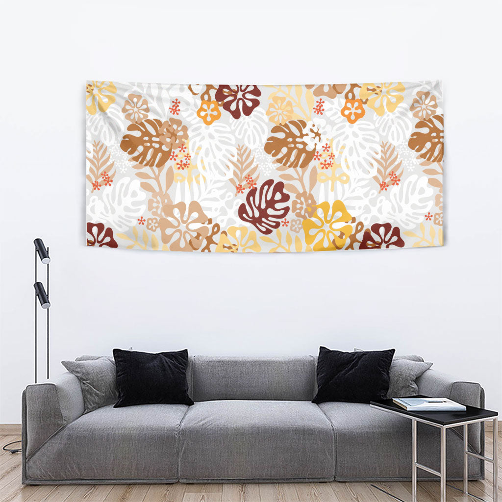Brown Aloha Hawaiian Tapestry Monstera Hibiscus Tropical Pattern LT19 - Polynesian Pride