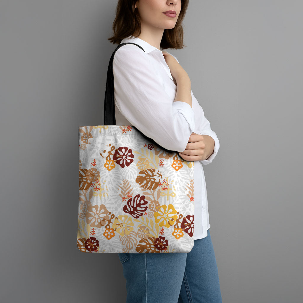 Brown Aloha Hawaiian Tote Bag Monstera Hibiscus Tropical Pattern LT19 - Polynesian Pride