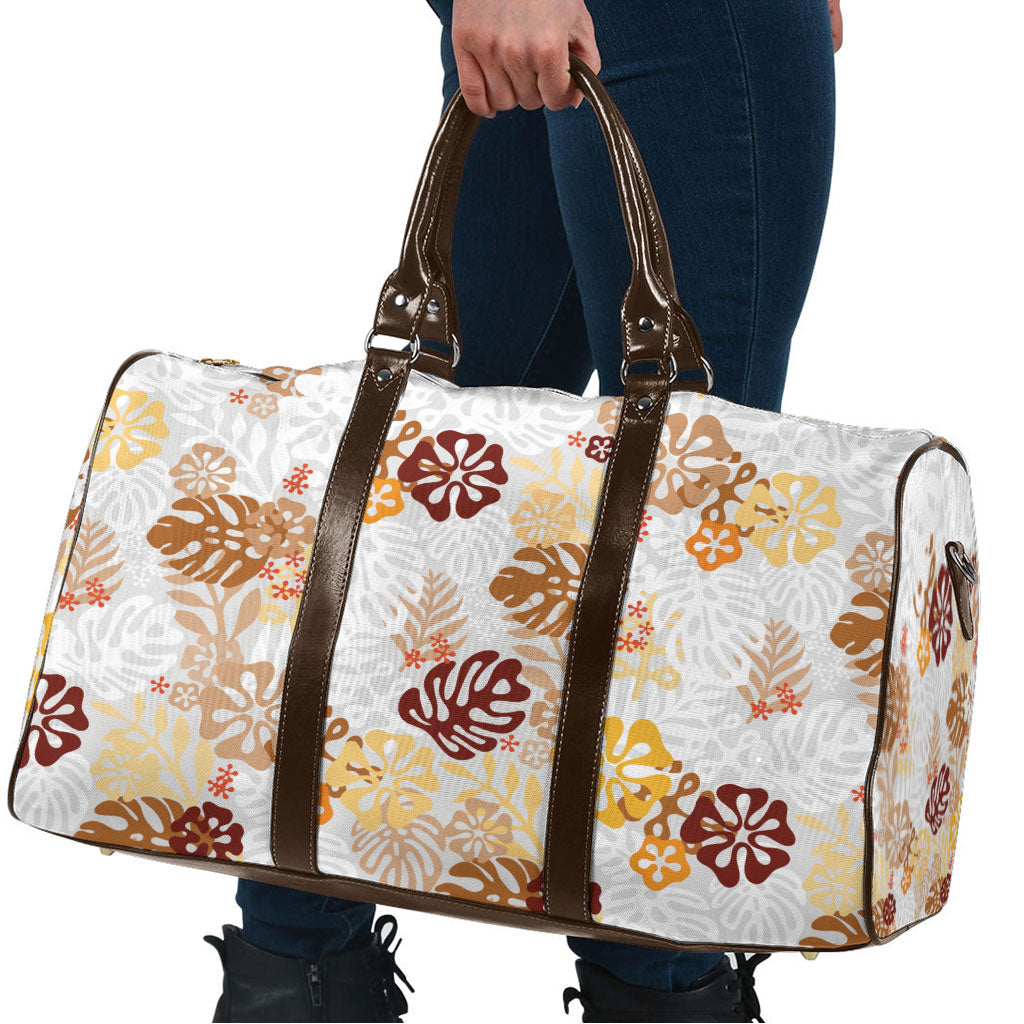 Brown Aloha Hawaiian Travel Bag Monstera Hibiscus Tropical Pattern LT19 - Polynesian Pride