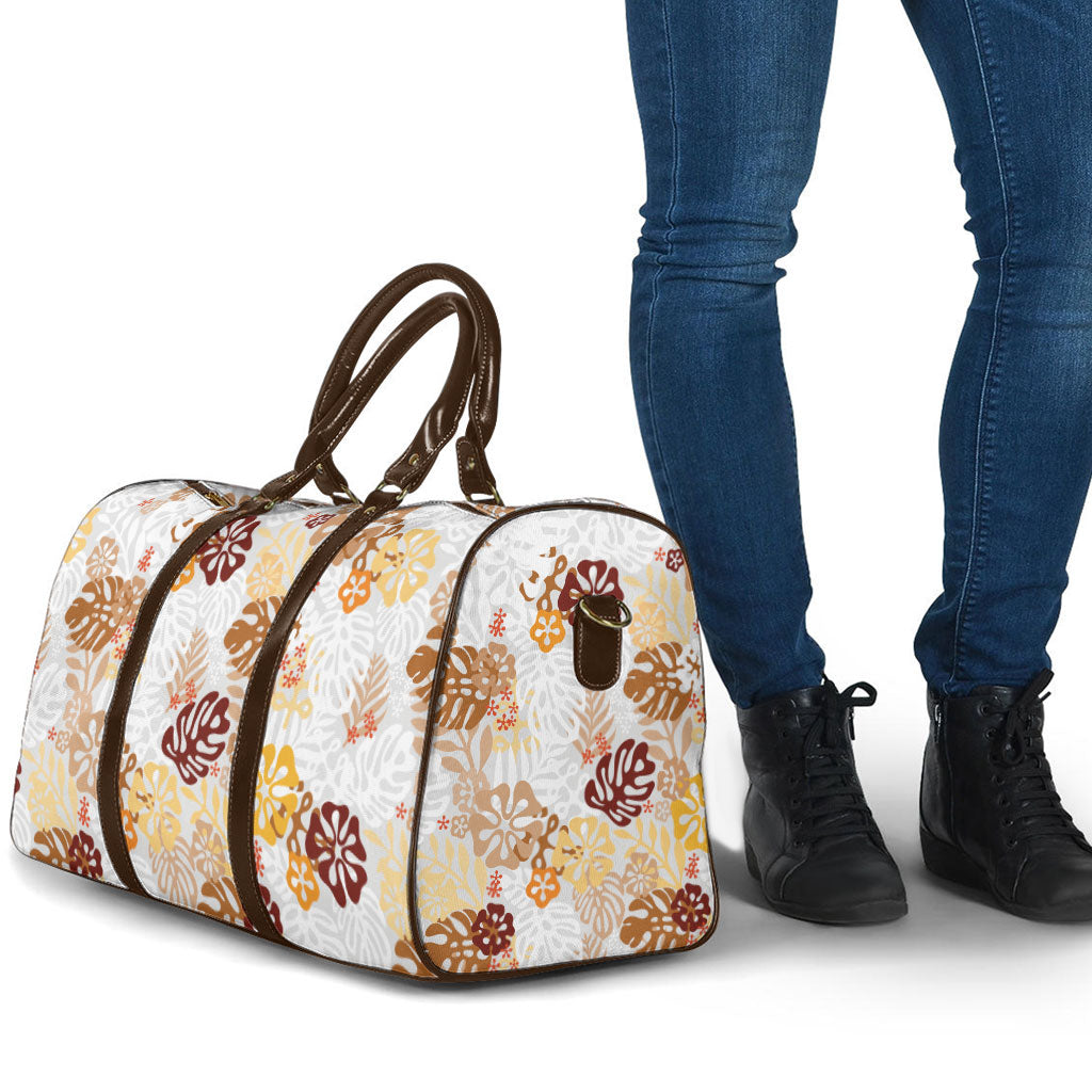 Brown Aloha Hawaiian Travel Bag Monstera Hibiscus Tropical Pattern LT19 - Polynesian Pride
