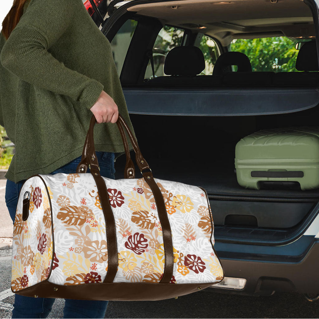 Brown Aloha Hawaiian Travel Bag Monstera Hibiscus Tropical Pattern LT19 - Polynesian Pride
