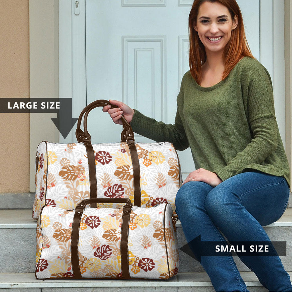 Brown Aloha Hawaiian Travel Bag Monstera Hibiscus Tropical Pattern LT19 - Polynesian Pride