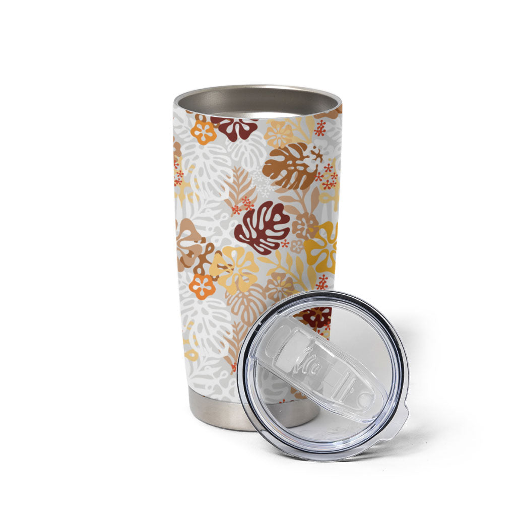 Brown Aloha Hawaiian Tumbler Cup Monstera Hibiscus Tropical Pattern LT19 - Polynesian Pride