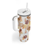 Brown Aloha Hawaiian Tumbler With Handle Monstera Hibiscus Tropical Pattern LT19 - Polynesian Pride