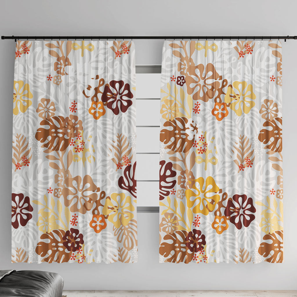 Brown Aloha Hawaiian Window Curtain Monstera Hibiscus Tropical Pattern LT19 With Hooks Brown - Polynesian Pride