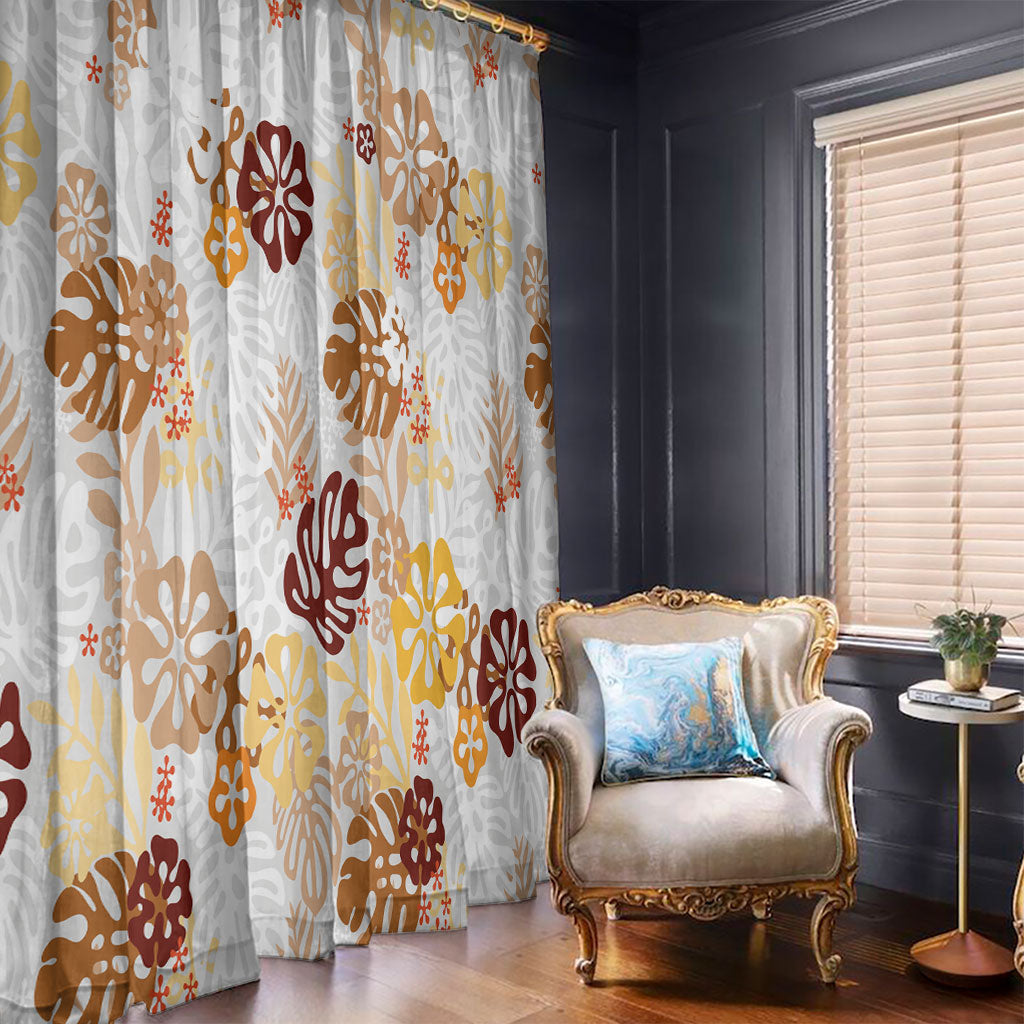 Brown Aloha Hawaiian Window Curtain Monstera Hibiscus Tropical Pattern LT19 - Polynesian Pride