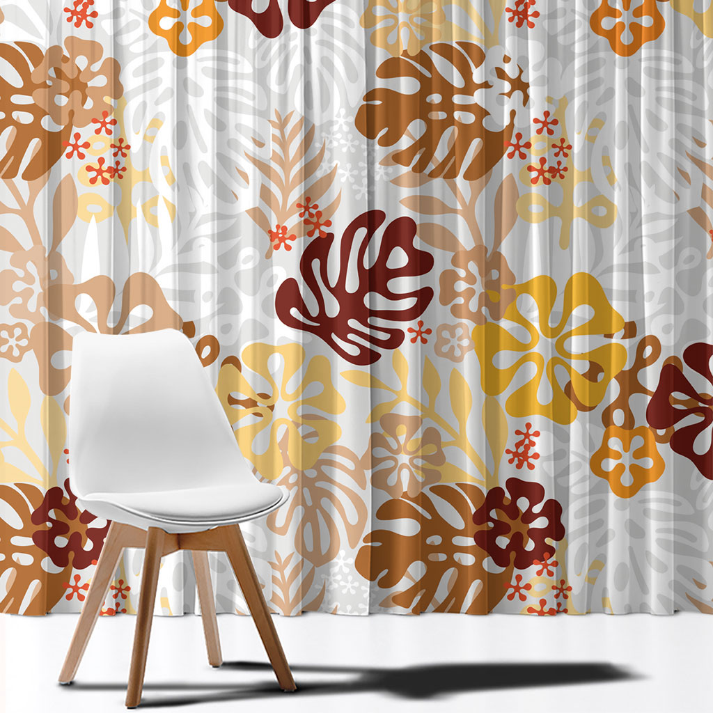 Brown Aloha Hawaiian Window Curtain Monstera Hibiscus Tropical Pattern LT19 - Polynesian Pride