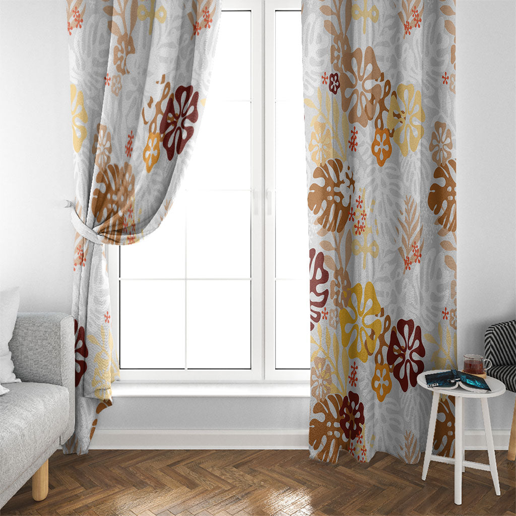 Brown Aloha Hawaiian Window Curtain Monstera Hibiscus Tropical Pattern LT19 - Polynesian Pride