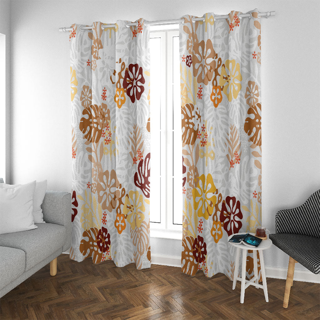 Brown Aloha Hawaiian Window Curtain Monstera Hibiscus Tropical Pattern LT19 With Grommets Brown - Polynesian Pride