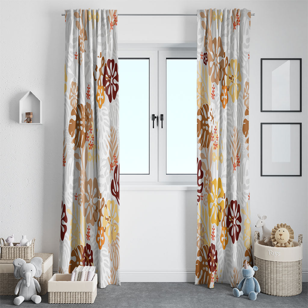 Brown Aloha Hawaiian Window Curtain Monstera Hibiscus Tropical Pattern LT19 - Polynesian Pride