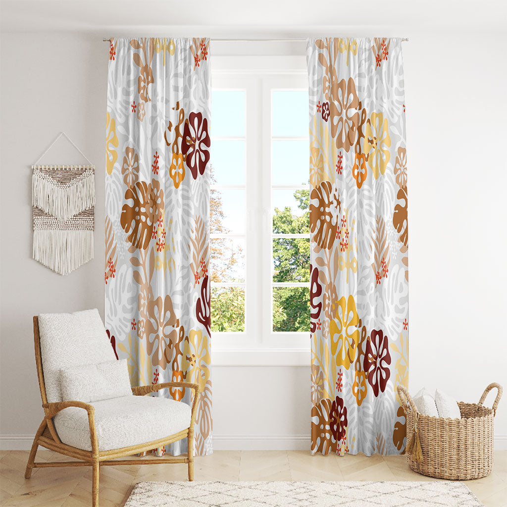Brown Aloha Hawaiian Window Curtain Monstera Hibiscus Tropical Pattern LT19 - Polynesian Pride
