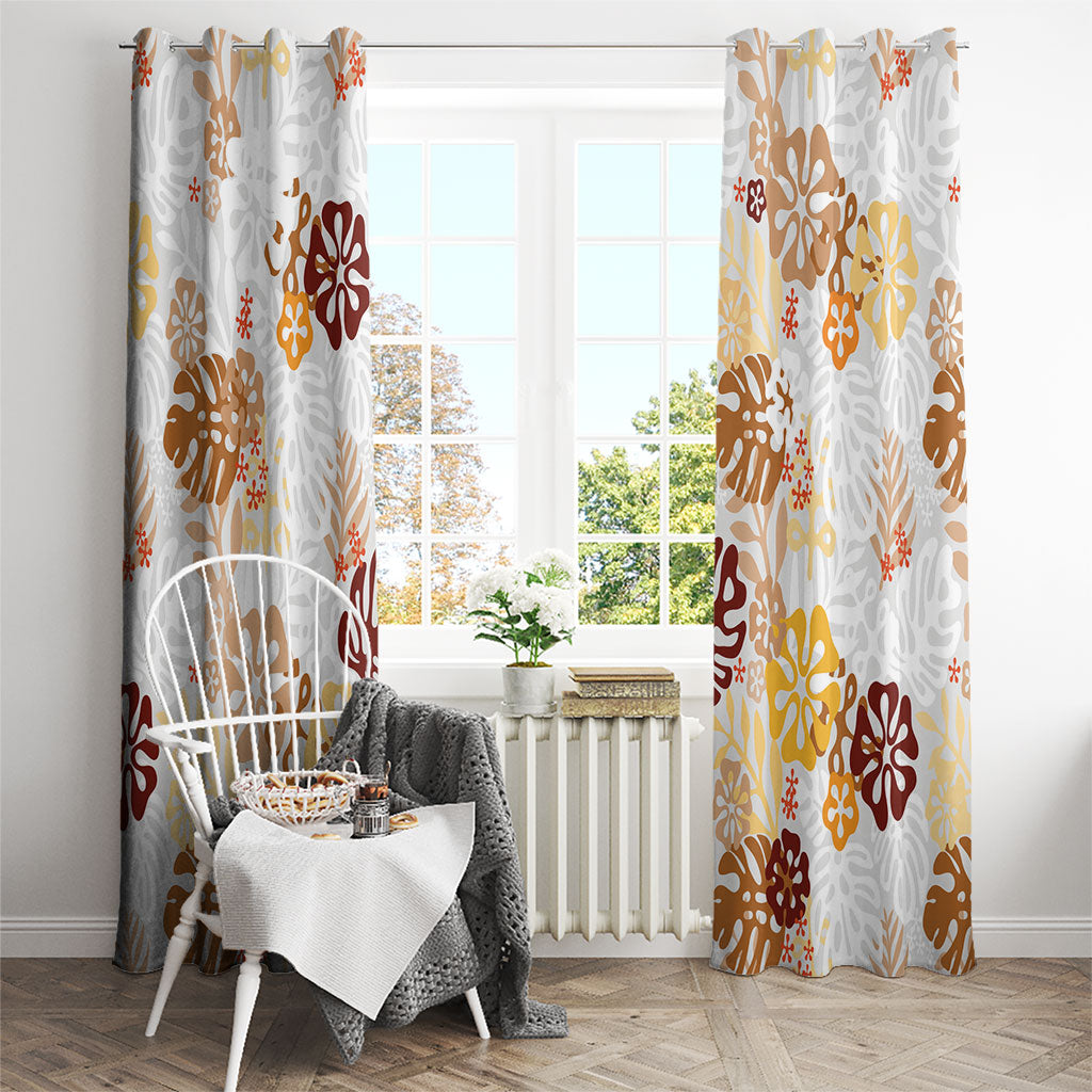 Brown Aloha Hawaiian Window Curtain Monstera Hibiscus Tropical Pattern LT19 - Polynesian Pride
