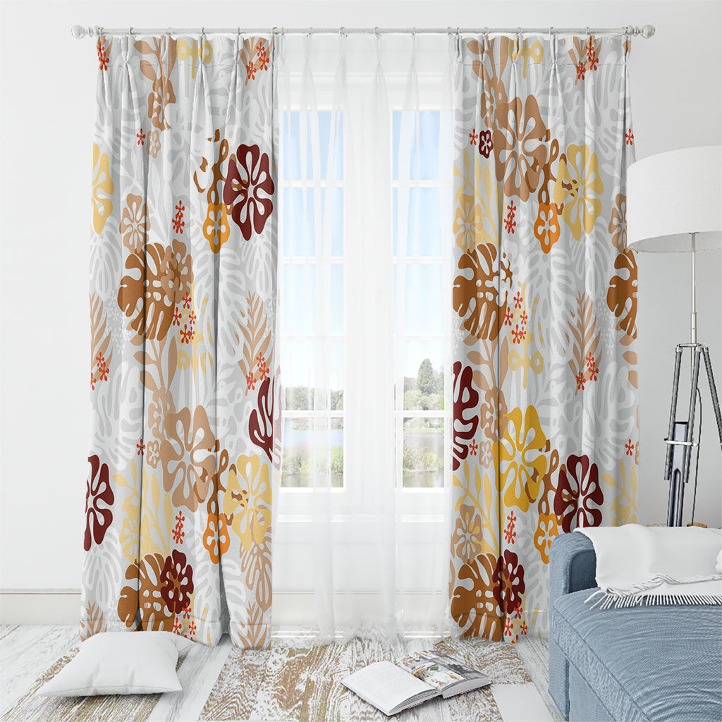Brown Aloha Hawaiian Window Curtain Monstera Hibiscus Tropical Pattern LT19 - Polynesian Pride